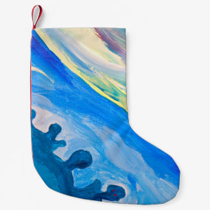 Kleurrijke acryl schilderij, gestructureerde achte kleine kerstsok