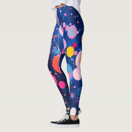 Kleurrijke acryl schilderij stippen op blauwe gron leggings