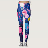 Kleurrijke acryl schilderij stippen op blauwe gron leggings (Voorkant)