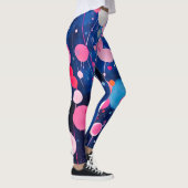 Kleurrijke acryl schilderij stippen op blauwe gron leggings (Rechts)