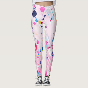 Kleurrijke acryl schilderij stippen op lichtroze g leggings