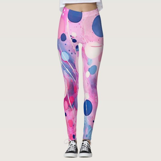Kleurrijke acryl schilderij stippen op witte grond leggings (Voorkant)