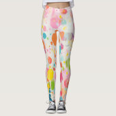 Kleurrijke acryl schilderij stippen op witte grond leggings (Voorkant)