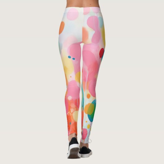 Kleurrijke acryl schilderij stippen op witte grond leggings (Achterkant)