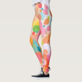Kleurrijke acryl schilderij stippen op witte grond leggings (Links)