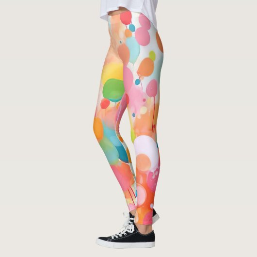 Kleurrijke acryl schilderij stippen op witte grond leggings (Links)
