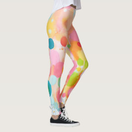 Kleurrijke acryl schilderij stippen op witte grond leggings