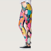 Kleurrijke acryl schilderij stippen op zwarte gron leggings (Links)