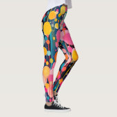 Kleurrijke acryl schilderij stippen op zwarte gron leggings (Rechts)