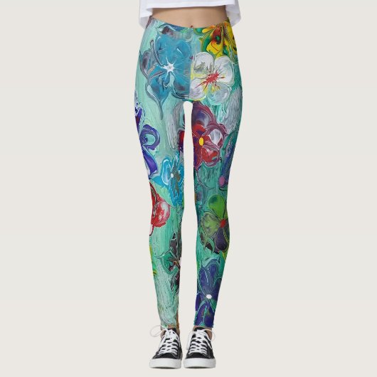 Kleurrijke acrylbloem leggings (Voorkant)