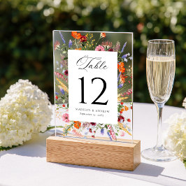 Kleurrijke Acrylic Tafelnummer met Wilde Bloemen v