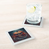 Kleurrijke adder verweven met kwade pompoen glazen onderzetter (Schuin)