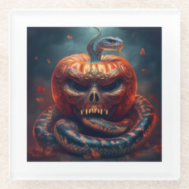 Kleurrijke adder verweven met kwade pompoen glazen onderzetter