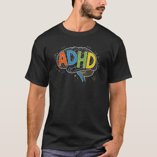 Kleurrijke ADHD Brain Chalkboard Art Neurodiversit T-shirt (Voorkant)