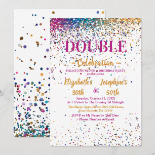 Kleurrijke Adult Joint Dubbele Verjaardag Party Kaart