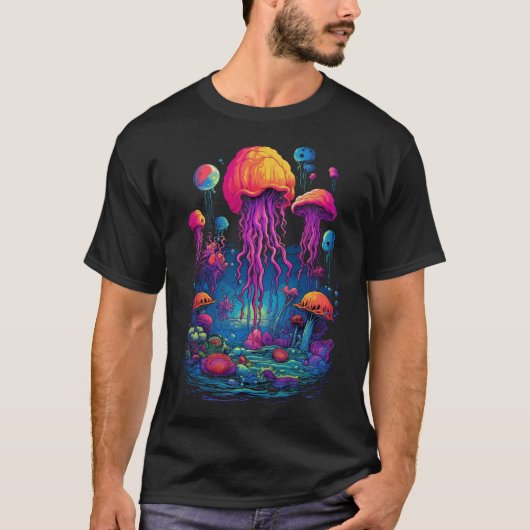 Kleurrijke Afgrond: Deep Zee Jellyfish Delight T-shirt (Voorkant)