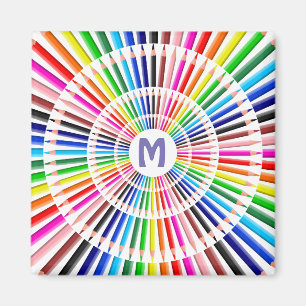 Kleurrijke afnemende cirkels van potloden monogram magneet