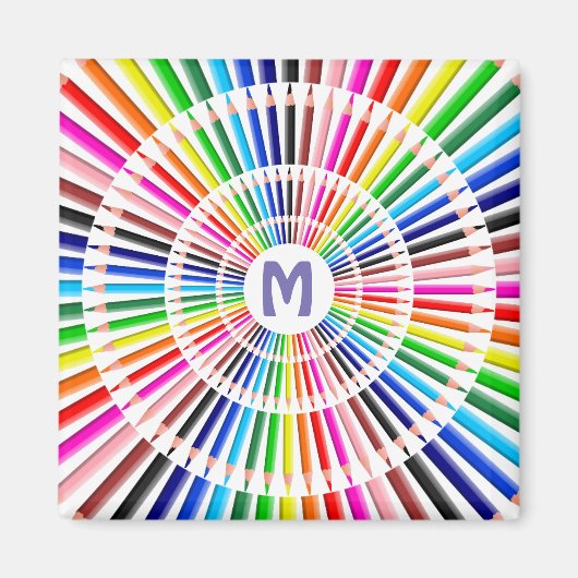 Kleurrijke afnemende cirkels van potloden monogram magneet (Voorkant)