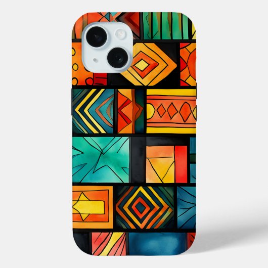 Kleurrijke African Print iPhone 15 Pro Hoesje (Achterkant)