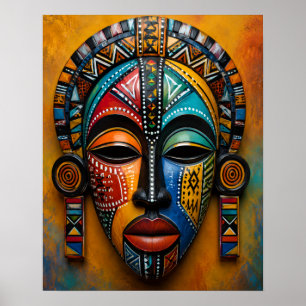 KLEURRIJKE AFRIKAANS GEÏNSPIREERDE MASKERKUNST POSTER