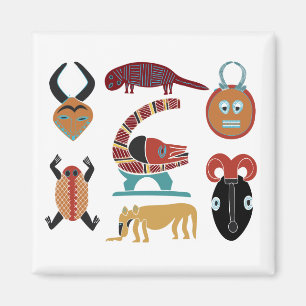 Kleurrijke Afrikaanse abstracte dieren en gezichts Magneet