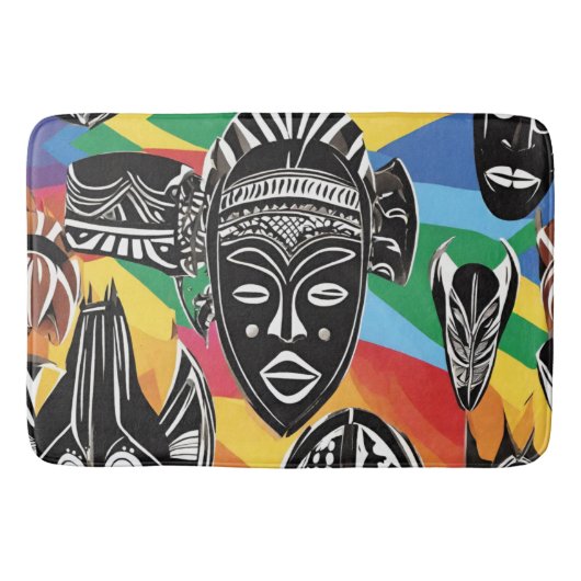 Kleurrijke Afrikaanse Maskers Tribal Bath Mat (Voorkant)