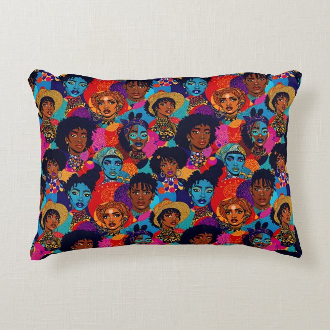 Kleurrijke Afrikaanse vrouwen op blauw Accent Kussen (Voorkant)