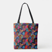 Kleurrijke Afrikaanse vrouwen op blauw Tote Bag (Achterkant)