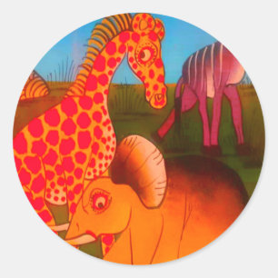 Kleurrijke Afrikaanse wilde dieren kleuren ontwer Ronde Sticker