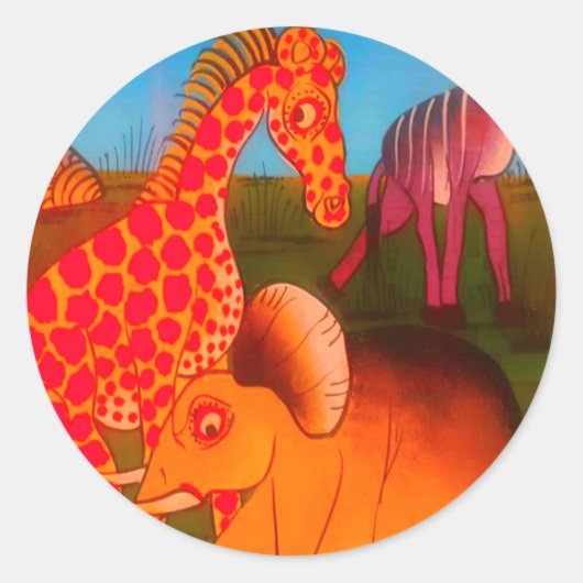  Kleurrijke Afrikaanse wilde dieren kleuren ontwer Ronde Sticker (Voorkant)