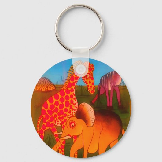  Kleurrijke Afrikaanse wilde dieren kleuren ontwer Sleutelhanger (Voorkant)