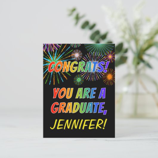 Kleurrijke Afstudeer Felicitaties + Aangepaste Naa Briefkaart (Staand voorkant)