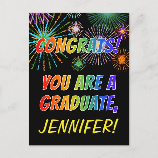 Kleurrijke Afstudeercongratutaties + Eigen Naam Briefkaart (Voorkant)