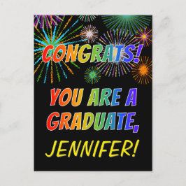 Kleurrijke Afstudeercongratutaties + Eigen Naam Briefkaart