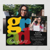 Kleurrijke afstudeerkaart 2 foto diploma-uitnodigi kaart (Voorkant / Achterkant)