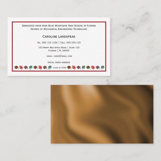 Kleurrijke Afstuderen Petten Rood & Wit Profession Visitekaartje (Voorkant / Achterkant)