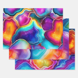 Kleurrijke agaat abstract met wervelende lagen inpakpapier vel