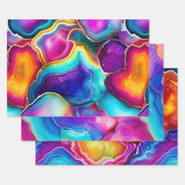 Kleurrijke agaat abstract met wervelende lagen inpakpapier vel