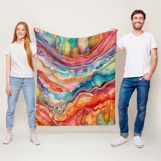 Kleurrijke Agaat Geode Edelsteen (2) Fleece Deken (In situ)