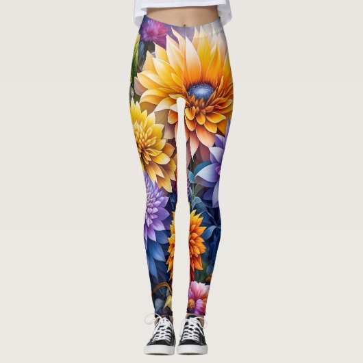  kleurrijke AI kunstbloemen Leggings (Voorkant)