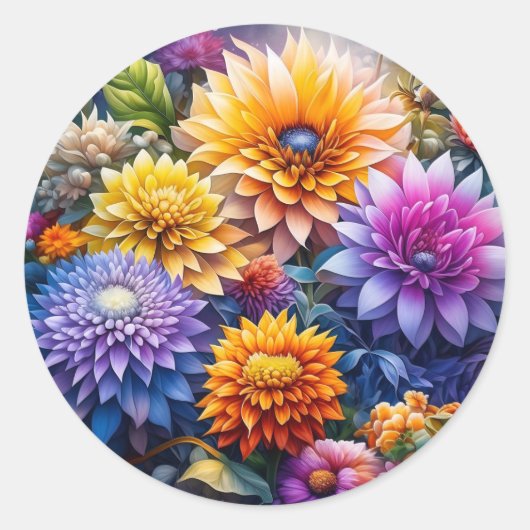 kleurrijke AI kunstbloemen Ronde Sticker (Voorkant)
