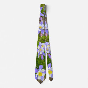 Kleurrijke Akelei Bloemen in Blauw Geel Paars Stropdas