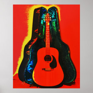 Kleurrijke akoestische gitaar en Hoesje Poster Art