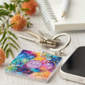 Kleurrijke Alcohol Ink Art Fluid Schilderij Sleutelhanger (Voorkant Rechts)