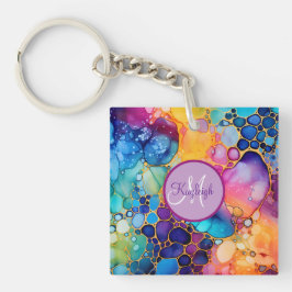 Kleurrijke Alcohol Ink Art Fluid Schilderij Sleutelhanger