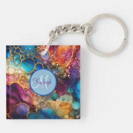 Kleurrijke Alcohol Ink Art Fluid Schilderij Sleutelhanger