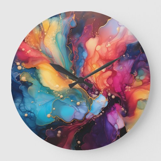 Kleurrijke Alcohol Ink Art Grote Klok (Voorkant)