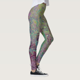 Kleurrijke Alcoholinkt, Groen en Bourgogne Abstrac Leggings