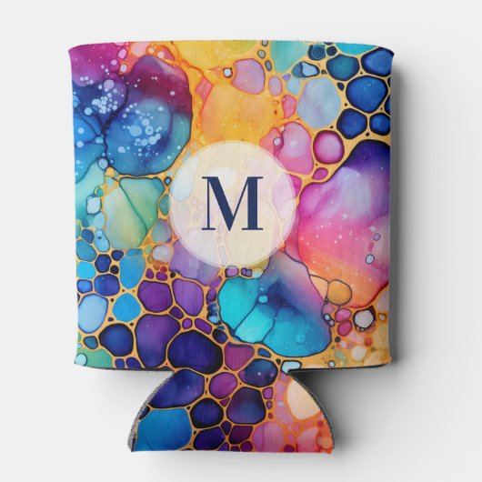 Kleurrijke alcoholinkt moderne waterverven achterg blikjeskoeler (Achterkant)