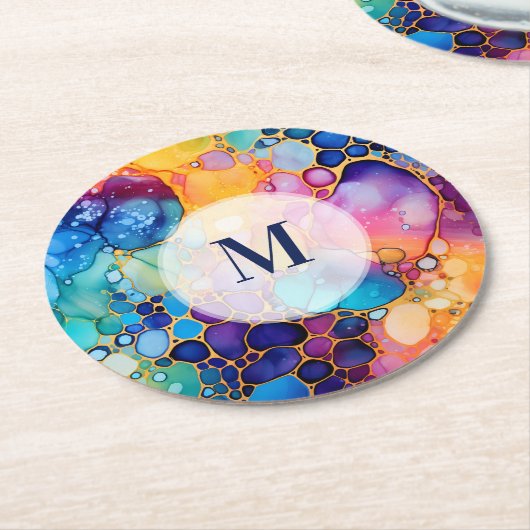 Kleurrijke alcoholinkt moderne waterverven achterg ronde kartonnen onderzetter (Gebogen)